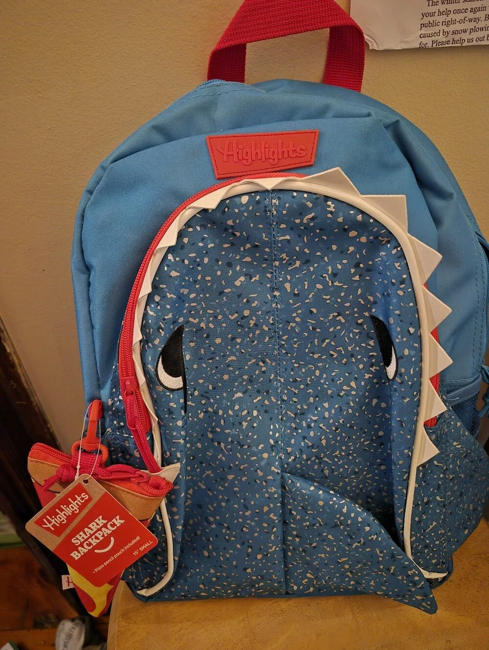 Kids Blue Highlights Shark Backpack with Pizza Coin Purse